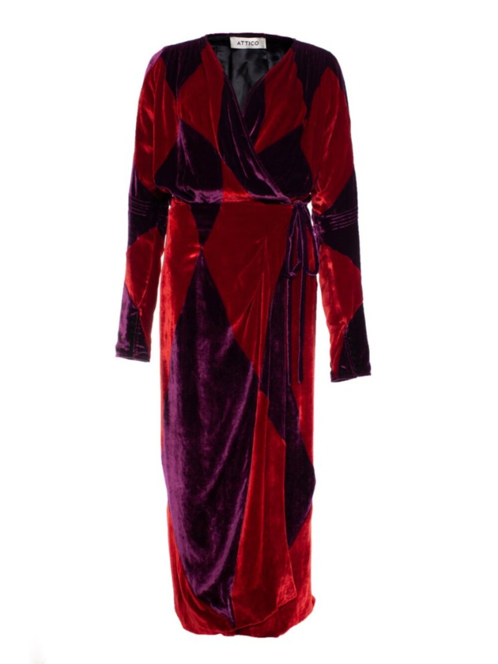 The Attico Victoria Two-Tone Velvet Diamond Wrap Midi Dress *RUNWAY COLLECTION*
